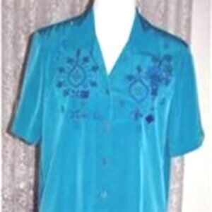 TURQUOISE Polyester Beaded & Embroidered SHIRT & PANT OUTFIT Size Medium Koret